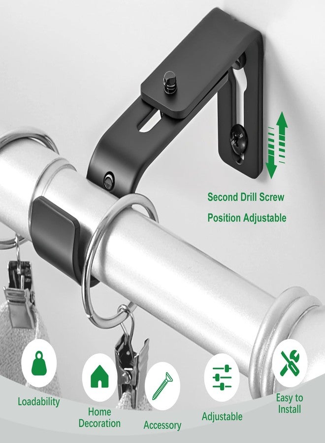 LLPJS Curtain Rod Bracket Adjustable, Drapery Rod Holder Hooks Support Hangers for 1 inch Diameter Window Curtain Rods (Black, 2-Pack) - Image 3