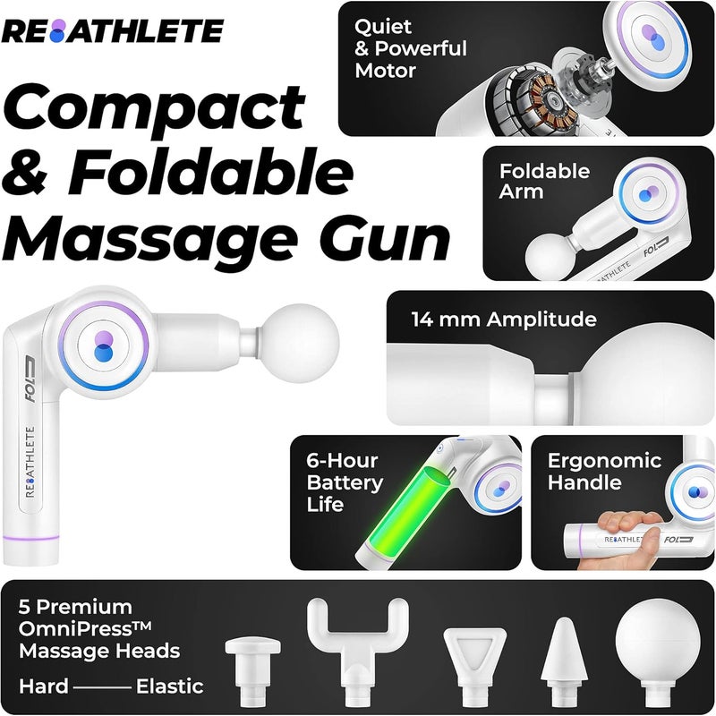 ReAthlete FOLD Massage Gun FirstEver Foldable Professional Percussion Massager Portable Wireless Massage Gun Deep Tissue Pain Relief Personal Massager for Athletes and Exercisers - Image 2