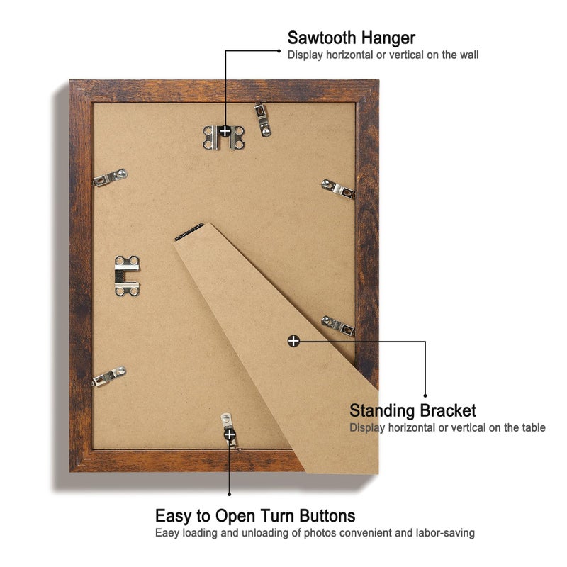 iRahmen 9x12 Picture Frame Set of 4 with Tempered Glass  Wooden Rustic Frame Display 6x8 Pictures with Mat or 9 x 12 Without Mat  Photo Frame for Wall Mount and Tabletop Display - Image 5