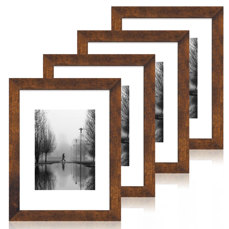 iRahmen 9x12 Picture Frame Set of 4 with Tempered Glass  Wooden Rustic Frame Display 6x8 Pictures with Mat or 9 x 12 Without Mat  Photo Frame for Wall Mount and Tabletop Display - Image 1