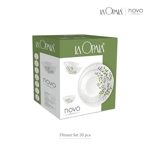 La Opala Novo Collection Opal Glass Crockery | for Family of 6 | Dinner Set 20 pcs Radiant Curves | Plates & Bowls for Dining | Microwave Safe | 100% Vegetarian | Extra Strong | Light & White - Image 5