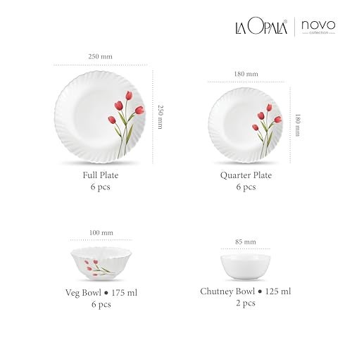 La Opala Novo Collection Opal Glass Crockery | for Family of 6 | Dinner Set 20 pcs Radiant Curves | Plates & Bowls for Dining | Microwave Safe | 100% Vegetarian | Extra Strong | Light & White - Image 3