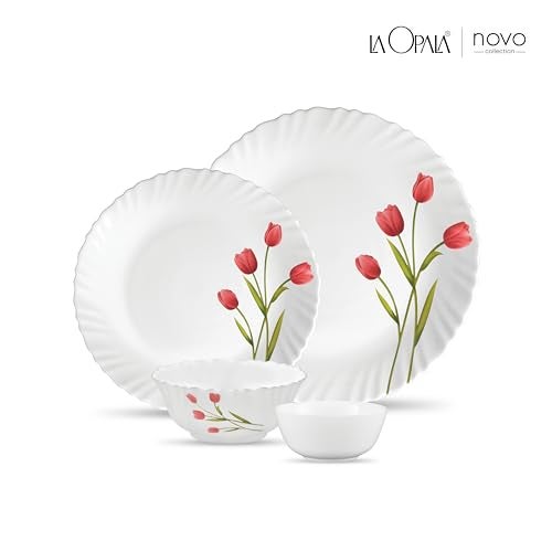 La Opala Novo Collection Opal Glass Crockery | for Family of 6 | Dinner Set 20 pcs Radiant Curves | Plates & Bowls for Dining | Microwave Safe | 100% Vegetarian | Extra Strong | Light & White - Image 2