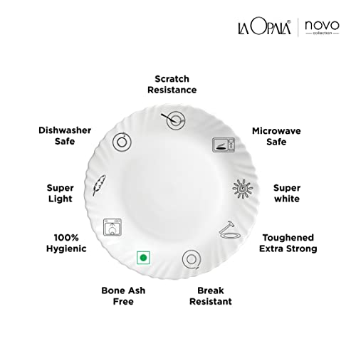 La Opala Novo Collection Opal Glass Crockery | for Family of 6 | Dinner Set 20 pcs Radiant Curves | Plates & Bowls for Dining | Microwave Safe | 100% Vegetarian | Extra Strong | Light & White - Image 4
