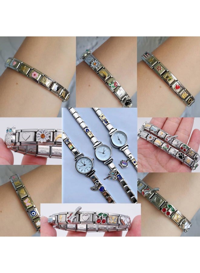 Gracayfr 10 Pcs Italian Charm Bracelet, Diy Italian Charms, Classic 2000S Cute Modular Link Starter Charm Bracelet Jewelry Gifts For Women Girl With Tool, Adjustable, Stainless Steel, No Gemstone - Image 5