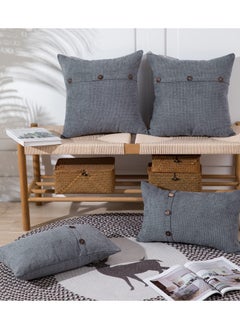 Y&D SYOSI Pillow Covers 18x18 Inch with Triple Buttons Set of 2 Chenille Rustic Farmhouse Decorative Throw Square Cushion Case for Home Couch Decoration  - Image 2