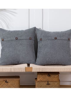 Y&D SYOSI Pillow Covers 18x18 Inch with Triple Buttons Set of 2 Chenille Rustic Farmhouse Decorative Throw Square Cushion Case for Home Couch Decoration  - Image 1