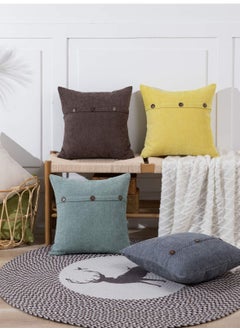 Y&D SYOSI Pillow Covers 18x18 Inch with Triple Buttons Set of 2 Chenille Rustic Farmhouse Decorative Throw Square Cushion Case for Home Couch Decoration  - Image 4