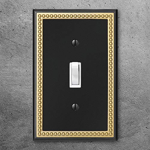 Henne Bery Pearled Frame Decorative Wall Plate Switch Plate Outlet Cover (Single Toggle 3PK, Black & Dark Golden) - Image 2