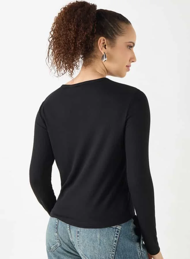 Lee Cooper Ribbed Long Sleeves T-shirt with Button Closure