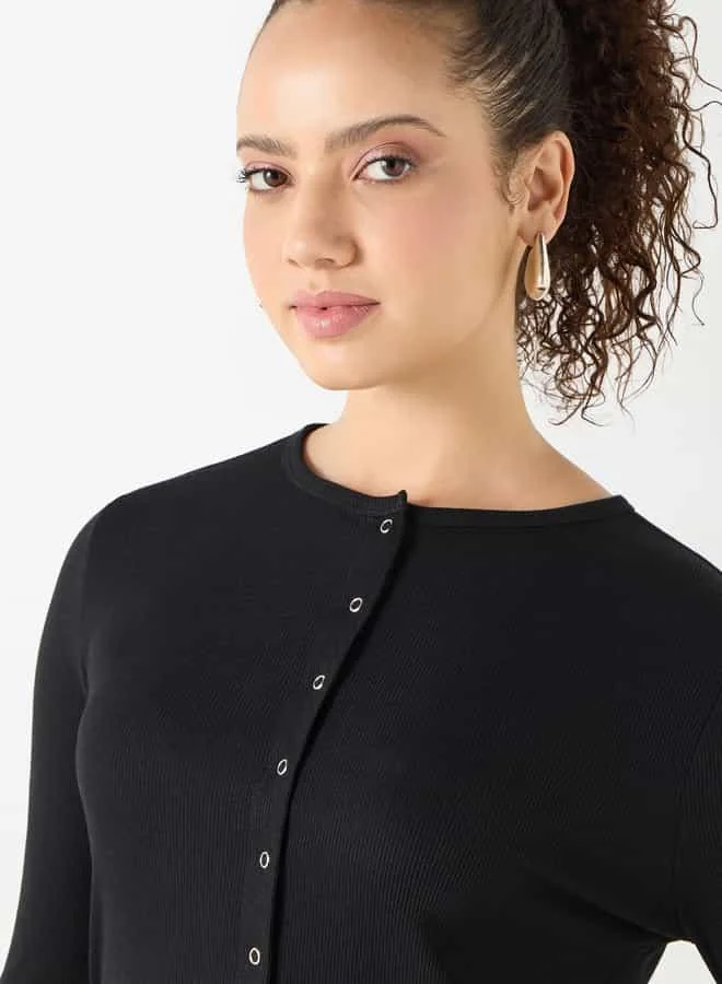 Lee Cooper Ribbed Long Sleeves T-shirt with Button Closure