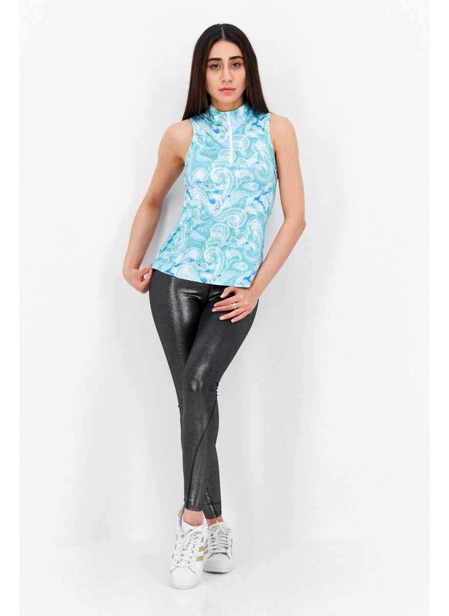 X by Gottex Women Sportswear Fit Sleeveless Training Top, Turquoises Combo  - Image 4