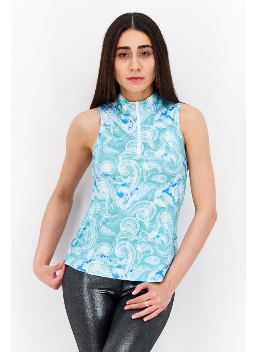 X by Gottex Women Sportswear Fit Sleeveless Training Top, Turquoises Combo  - Image 1
