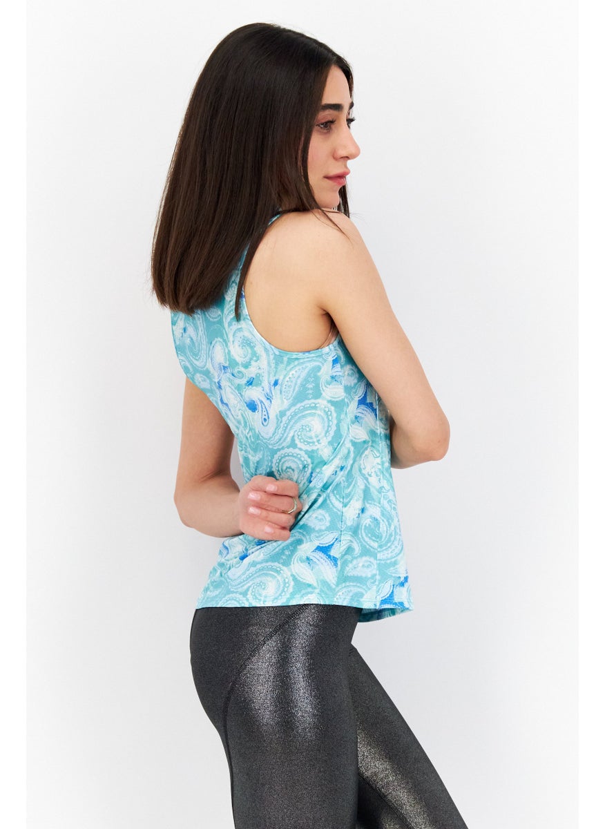 X by Gottex Women Sportswear Fit Sleeveless Training Top, Turquoises Combo  - Image 3