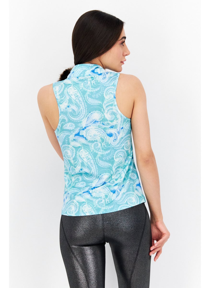 X by Gottex Women Sportswear Fit Sleeveless Training Top, Turquoises Combo  - Image 2