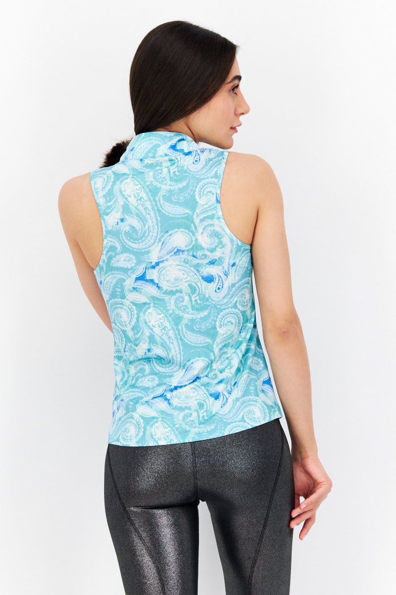 X by Gottex Women Sportswear Fit Sleeveless Training Top, Turquoises Combo - Image 2