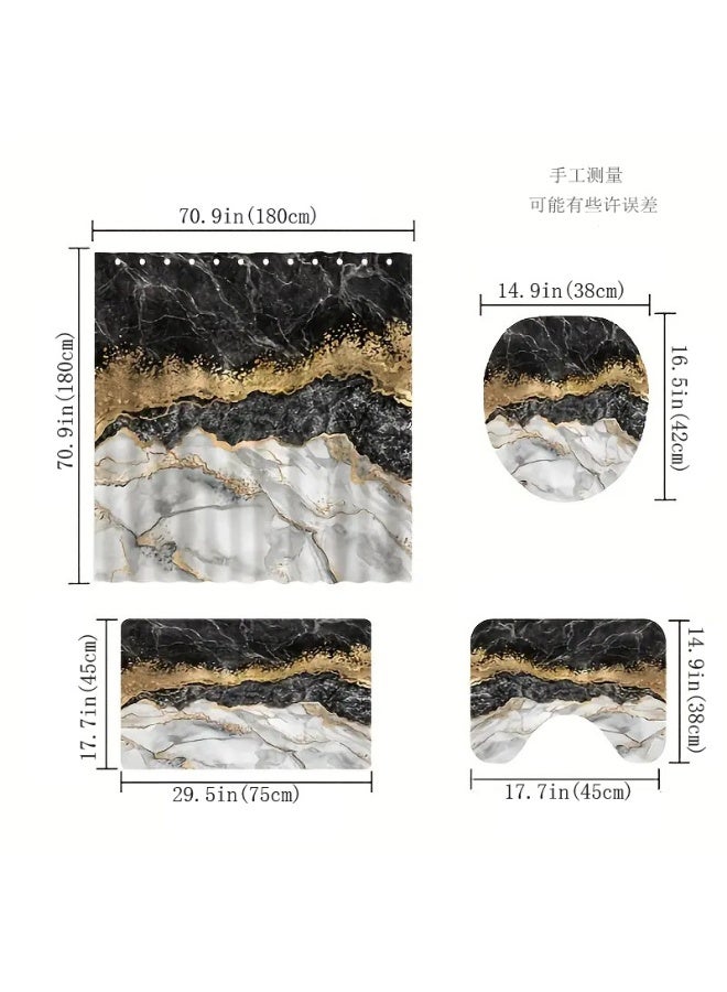 هومستر 4 أجهزة كمبيوتر شخصية مجموعة ستارة دش مع السجاد ، مجموعات حمام الذهب الأسود مع ستارة دش والسجاد والاكسسوارات ، ديكور اكسسوارات الحمام الحديثة مع سجائر الحمام - Image 2