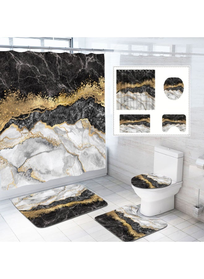 هومستر 4 أجهزة كمبيوتر شخصية مجموعة ستارة دش مع السجاد ، مجموعات حمام الذهب الأسود مع ستارة دش والسجاد والاكسسوارات ، ديكور اكسسوارات الحمام الحديثة مع سجائر الحمام - Image 1