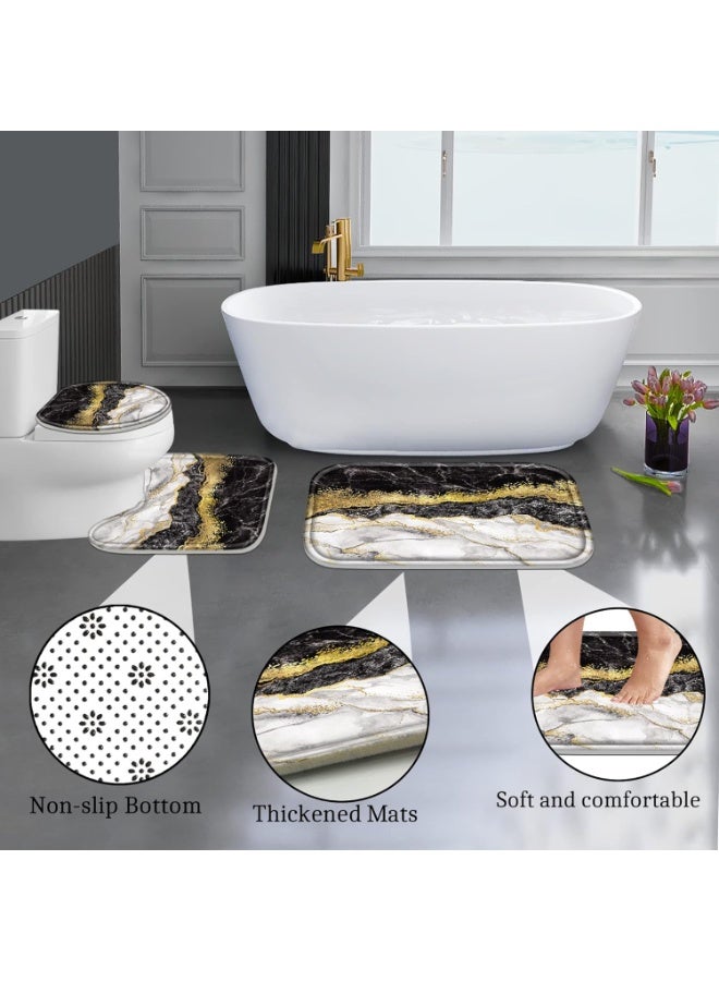 هومستر 4 أجهزة كمبيوتر شخصية مجموعة ستارة دش مع السجاد ، مجموعات حمام الذهب الأسود مع ستارة دش والسجاد والاكسسوارات ، ديكور اكسسوارات الحمام الحديثة مع سجائر الحمام - Image 3