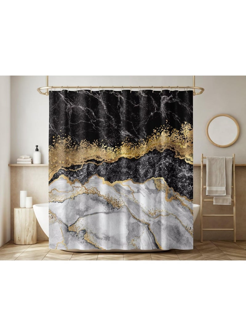 هومستر 4 أجهزة كمبيوتر شخصية مجموعة ستارة دش مع السجاد ، مجموعات حمام الذهب الأسود مع ستارة دش والسجاد والاكسسوارات ، ديكور اكسسوارات الحمام الحديثة مع سجائر الحمام - Image 5