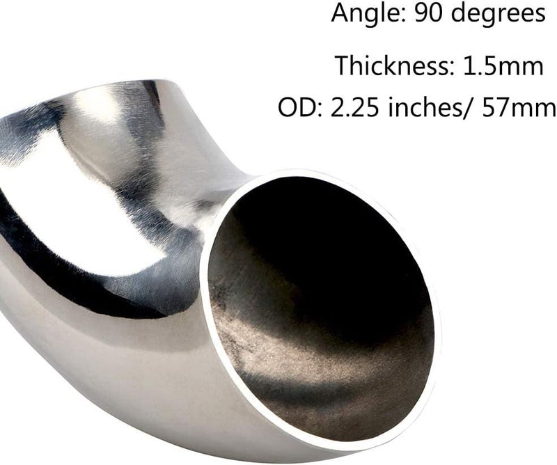 KOTVTM 2.25 Inch Stainless Steel Exhaust Elbow 90° Mandrel Bend Elbow - Thickness 16GA/.065" Wall Material SS304 Exhaust Tubing for Modified Exhaust Elbow Pipe, Stair Handrail (OD 2.25") - Image 3