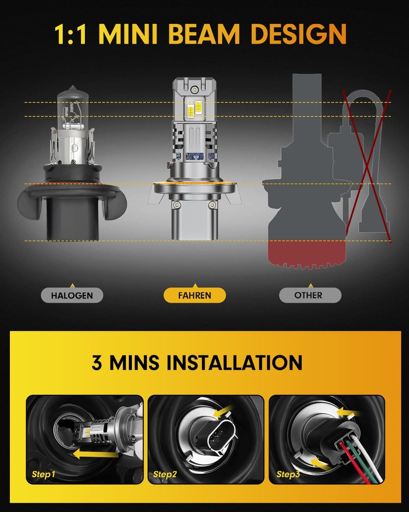 FAHREN Latest & Brightest H13 LED Bulbs, (1,200%) 12X 80,000LM Extreme Brightness 9008 bulb, 6500K Cool White, 1:1 Min Size,IP68 Waterproof,Pack of 2,Fog Bulbs HID,Plug-N-Play. - Image 3