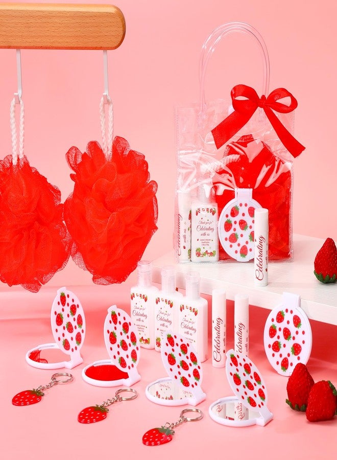 Sacubee 6 Sets Strawberry Baby Shower Game Prizes for Winners Bridal Shower Favors Gifts Include Strawberry Lip Balms Hand Cream Keyring Bath Ball Gift Bags Thank You for Celebrating with Us - Image 5