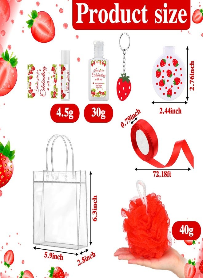 Sacubee 6 Sets Strawberry Baby Shower Game Prizes for Winners Bridal Shower Favors Gifts Include Strawberry Lip Balms Hand Cream Keyring Bath Ball Gift Bags Thank You for Celebrating with Us - Image 2