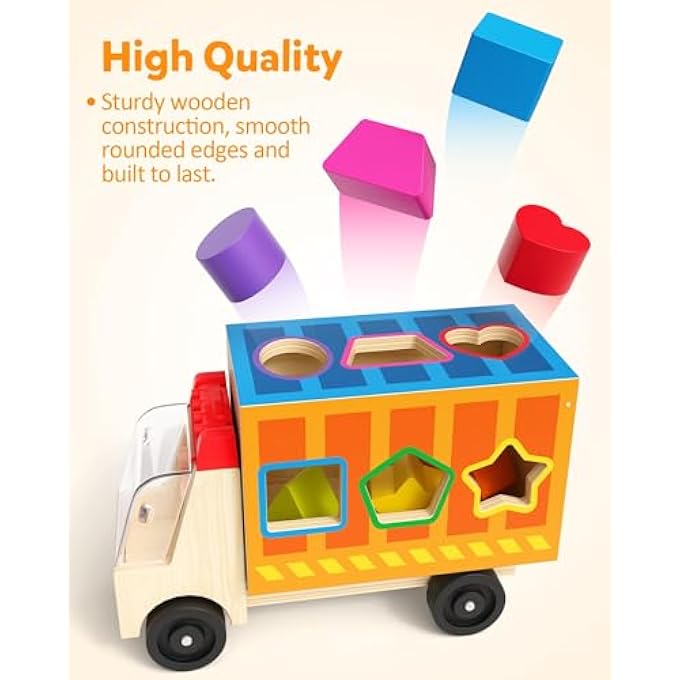 لعبة تصنيف على شكل شاحنة خشبية، لعبة مطابقة الألوان والأشكال مع 2 شخصية لعب، لعبة تعليمية لتحسين المهارات الحركية الدقيقة للأطفال من 2 إلى 4 سنوات - Image 5