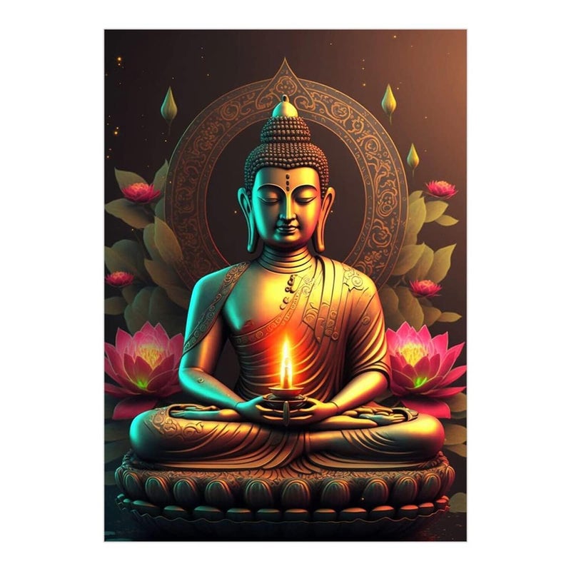 Akki Wold Golden Buddha with Flowers Wall Sticker for Kids Room, Bedroom, Living Room (Multicolor, Size 61Cm X 90Cm) - Image 4