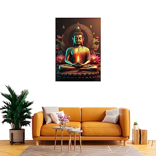 Akki Wold Golden Buddha with Flowers Wall Sticker for Kids Room, Bedroom, Living Room (Multicolor, Size 61Cm X 90Cm) - Image 2