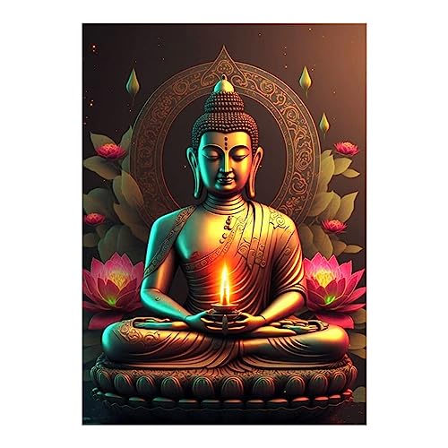 Akki Wold Golden Buddha with Flowers Wall Sticker for Kids Room, Bedroom, Living Room (Multicolor, Size 61Cm X 90Cm) - Image 1
