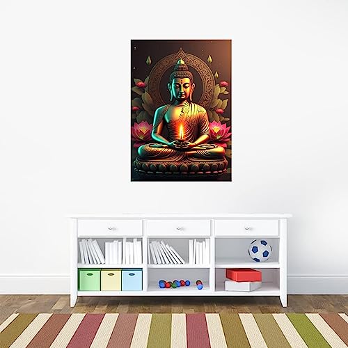 Akki Wold Golden Buddha with Flowers Wall Sticker for Kids Room, Bedroom, Living Room (Multicolor, Size 61Cm X 90Cm) - Image 3