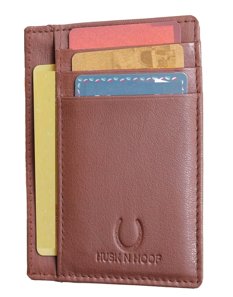 Husk N Hoof RFID Protected Leather Credit Card Holder Wallet for Man Women | Card Holder for Men Woman | Wood Brown - Image 1