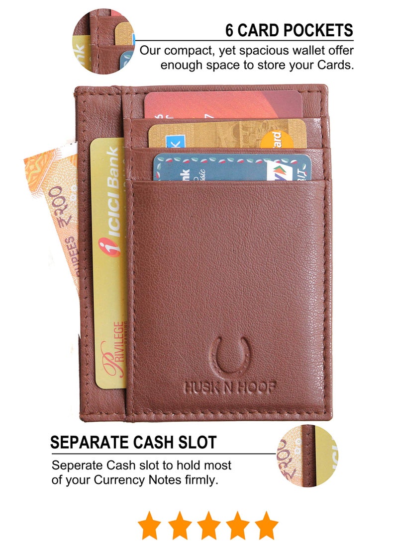 Husk N Hoof RFID Protected Leather Credit Card Holder Wallet for Man Women | Card Holder for Men Woman | Wood Brown - Image 2