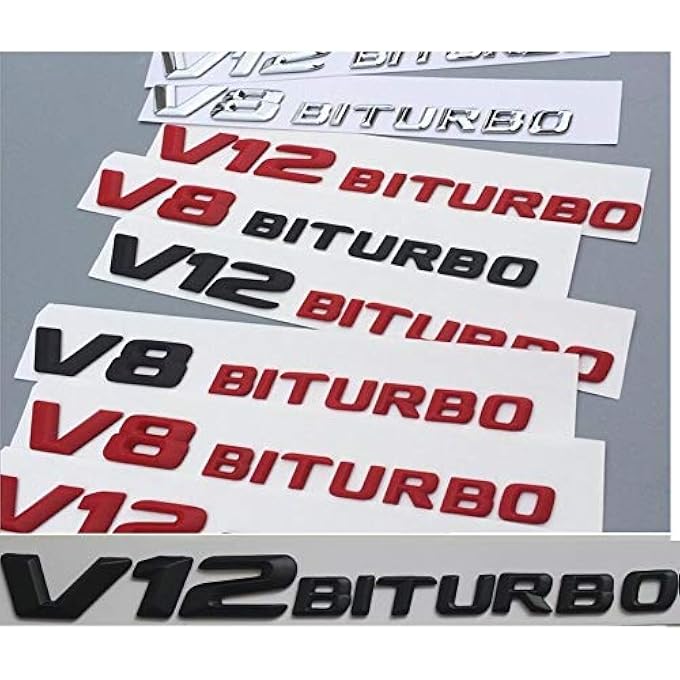 ريحني بالنسبة لمرسيدس بنز، AMG كروم لامع مع مات أسود أحمر V12 Biturbo V12 Biturbo حروف شارات الرفرف شعارات ملصق - Image 2
