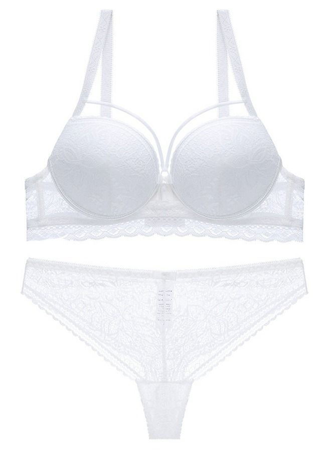 Loquat Solid Color B Cup Lace Bra Panty Set White 