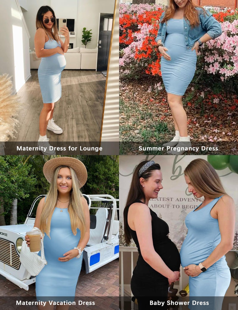 KIM S Blue Summer Maternity Dress Baby Shower Dress Photoshoot Pregnancy Clothes Tank Top Sundress Sleeveless Bump Friendly Work Work Casual (Sky Blue L) - Image 2
