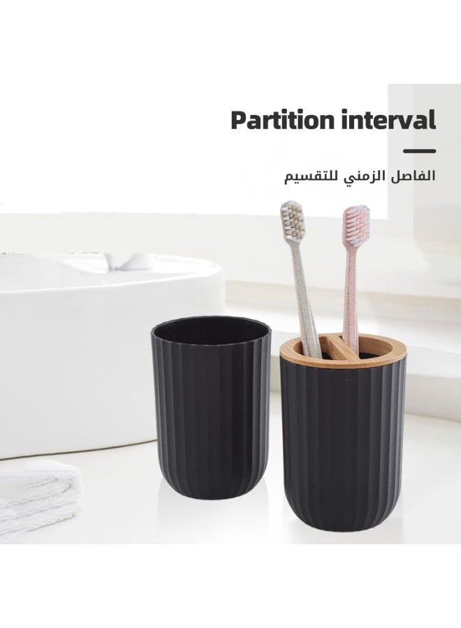 موثوقية التنبؤ مجموعة ملحقات الحمام السوداء المكونة من 5 قطع مجموعة هدايا ملحقات فرشاة الحمام البلاستيكية مع موزع الصابون، صحن الصابون، حامل فرشاة الأسنان، كوب فرشاة الأسنان، صينية التزيين ديكور الحمام العصري، أسود - Image 2