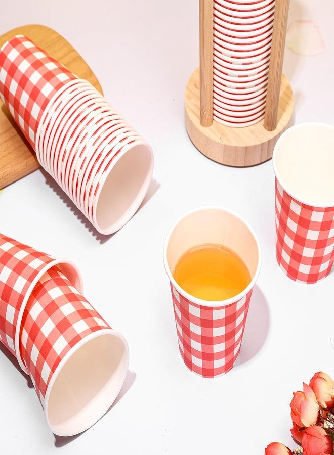 Whaline أكواب ورقية من وايلين 50 قطعة بنمط مربعات جينغهام حمراء وبيضاء للأعياد والحفلات والمناسبات، 9 أونصات - Image 3