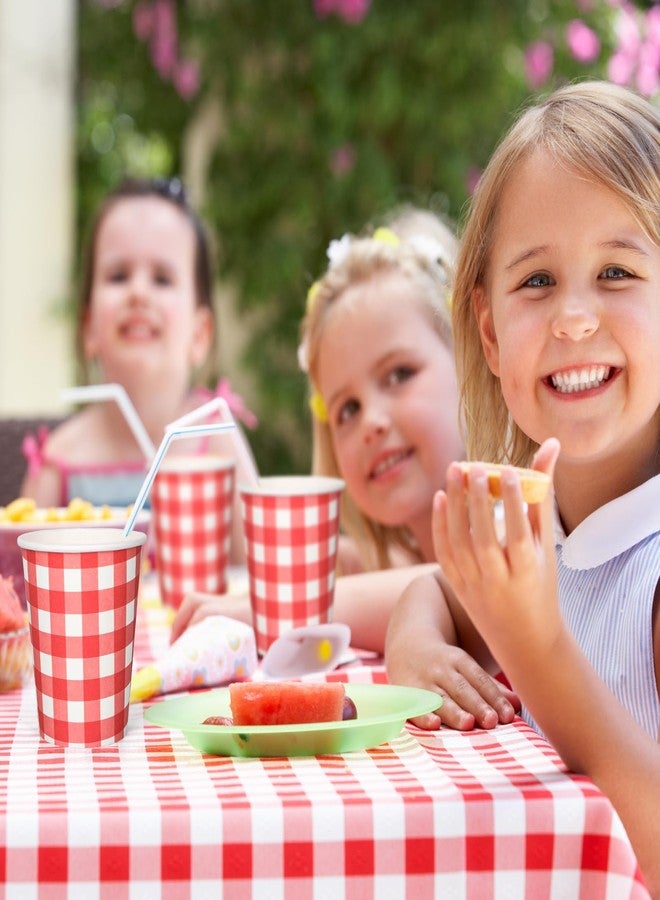 Whaline أكواب ورقية من وايلين 50 قطعة بنمط مربعات جينغهام حمراء وبيضاء للأعياد والحفلات والمناسبات، 9 أونصات - Image 5