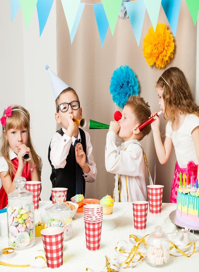 Whaline أكواب ورقية من وايلين 50 قطعة بنمط مربعات جينغهام حمراء وبيضاء للأعياد والحفلات والمناسبات، 9 أونصات - Image 4