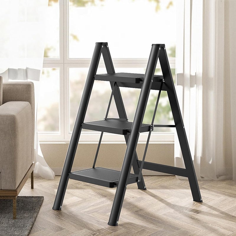 Waqif waqif Durable 3 Step Ladder Folding, Aluminum Alloy Ladder with Anti-Slip Pedal, Lightweight Step Stool Foldable, Stepping Stool ladders for Home, Kitchen, and Office, Black  - Image 4