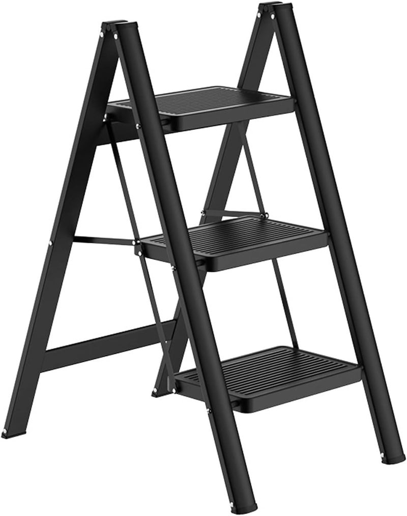 Waqif waqif Durable 3 Step Ladder Folding, Aluminum Alloy Ladder with Anti-Slip Pedal, Lightweight Step Stool Foldable, Stepping Stool ladders for Home, Kitchen, and Office, Black  - Image 1