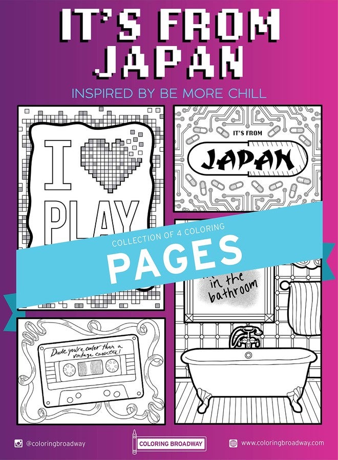 Coloring Broadway - BE MORE CHILL inspired Coloring Pages (Set of 4) “It's From Japan” Collection, Broadway Musical Merchandise, Ideal Gift for a Broadway Theater Lover - Image 1