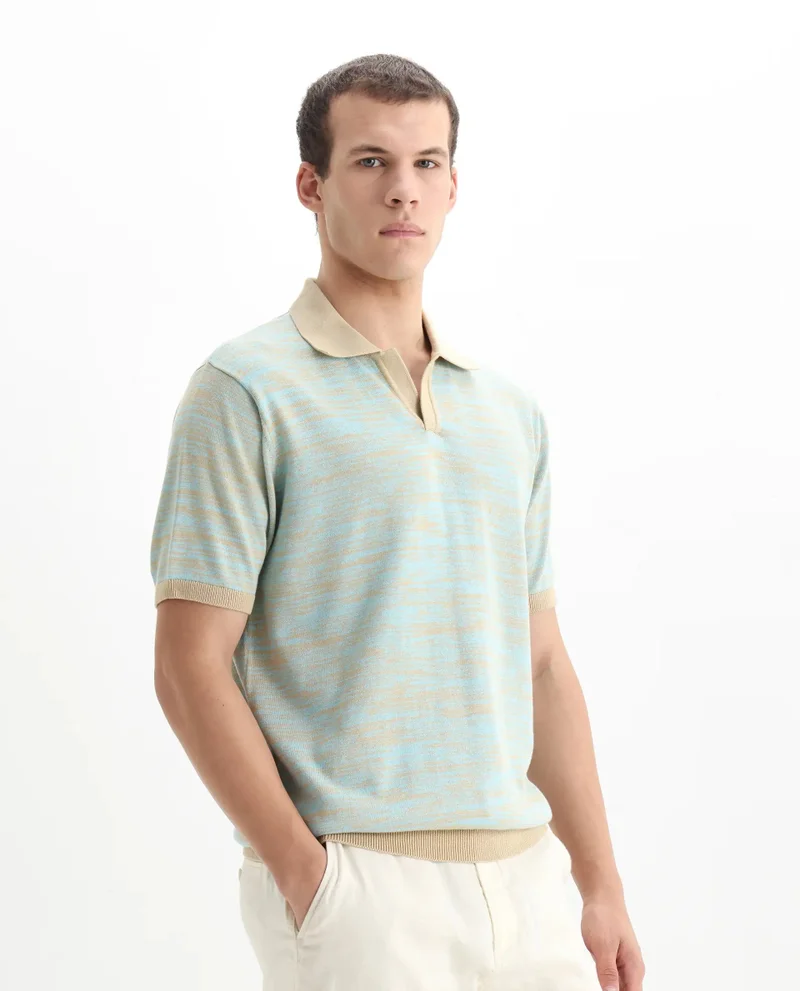 Rare Rabbit Rare Rabbit Men Hect Dusky Blue Cotton Fabric Short Sleeve Regular Fit Polo