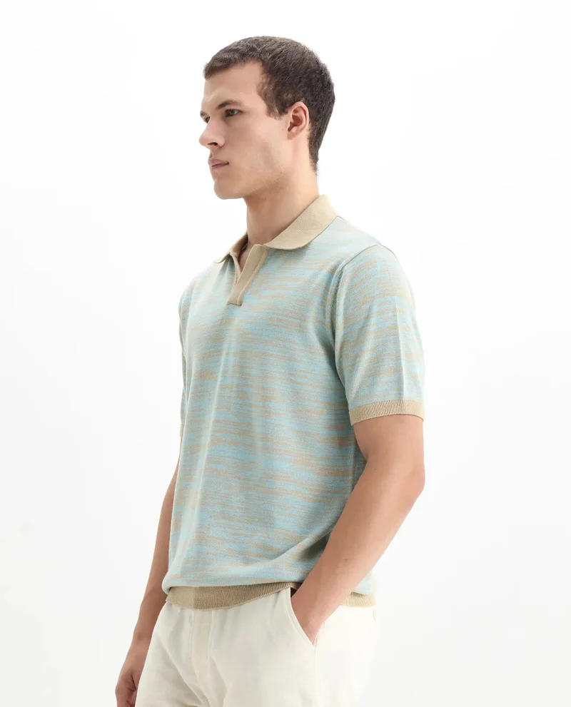 Rare Rabbit Rare Rabbit Men Hect Dusky Blue Cotton Fabric Short Sleeve Regular Fit Polo