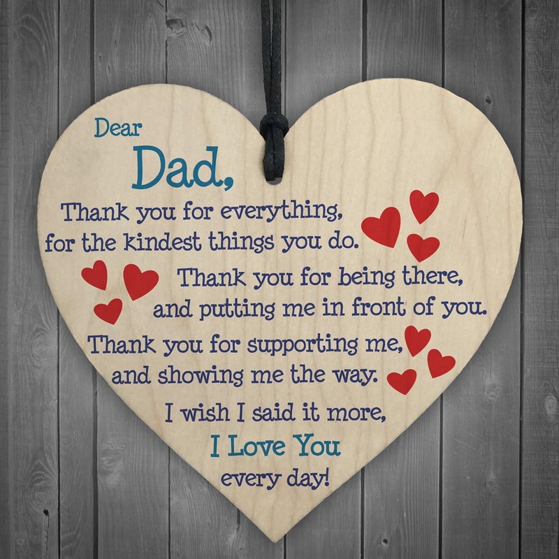 Red Ocean Dad I Love You Everyday Father's Day Gift Wooden Hanging Heart Cute Dad Sign - Image 1