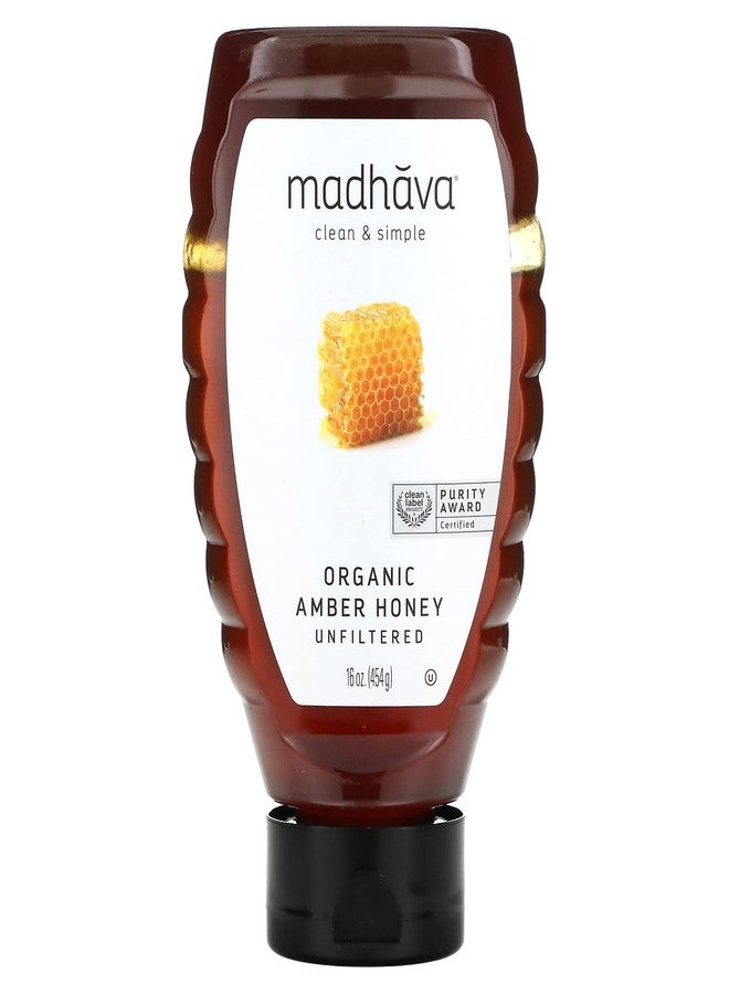 MADHAVA Organic Amber Honey, Unfiltered, 16 oz(Pack of 1) | Natural Sweetener, Sugar Alternative | 100% Pure Organic Honey | Pure Honey | USDA Organic | Non GMO | Liquid Sweetener - Image 1