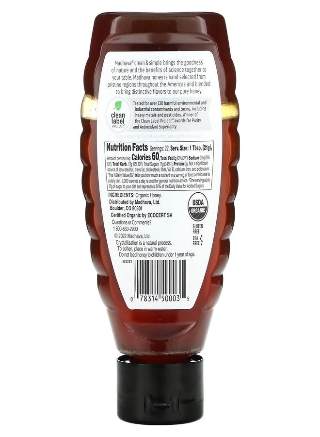 MADHAVA Organic Amber Honey, Unfiltered, 16 oz(Pack of 1) | Natural Sweetener, Sugar Alternative | 100% Pure Organic Honey | Pure Honey | USDA Organic | Non GMO | Liquid Sweetener - Image 2